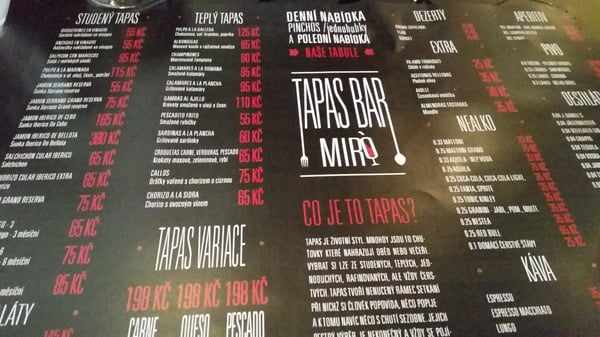 Menu photo 2 Tapas bar Miró Praha - 5, PR