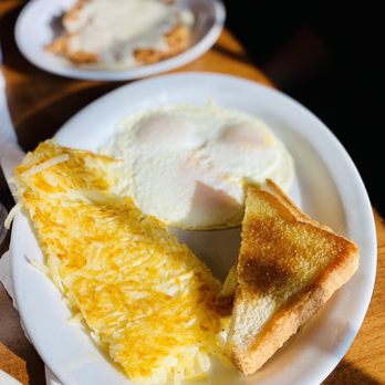 Old West Cafe - The Bull rider. Chicken fried chicken 3 eggs hash browns, Texas toast. Fantastic! Get it! :)... - Breakfast & Brunch Near Me - Grapevine, Texas