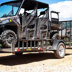 Big Bubbas Trailer Sales & Manufacturing - 7x14 Utility Trailer with Dual Ramps. The guard rail removes and and converts to a ramp.