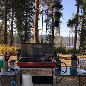 Deer Creek Campground - Our million dollar lake view from the kitchen. Which was sabotaged when the noisy crowd moved in. - Campgrounds Near Me - Lakeshore, California