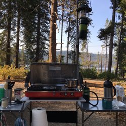 Deer Creek Campground - Our million dollar lake view from the kitchen. Which was sabotaged when the noisy crowd moved in.