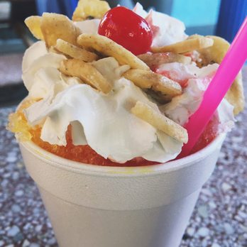 R & M Snow Fun Shave Ice - Banana split shaved ice - Ice Cream & Frozen Yogurt Near Me - Delano, California R & M Snow Fun Shave Ice - Banana split shaved ice - Ice Cream & Frozen Yogurt Near Me - Delano, California