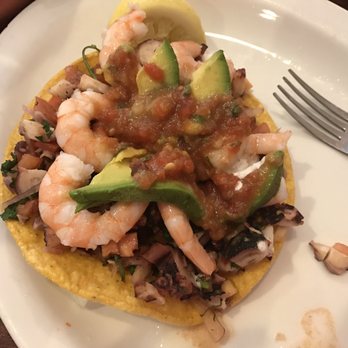 Mariscos Puerto Angel - The camarrones (shrimp) & pulpo (octopus) tostada. Super fresh! - Seafood Near Me - Soledad, California Mariscos Puerto Angel - The camarrones (shrimp) & pulpo (octopus) tostada. Super fresh! - Seafood Near Me - Soledad, California