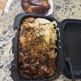 (Medium) Rice and peas with Oxtail and cabbage. Side of plantains.