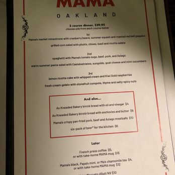 Mama - Menu September 1 - Italian Near Me - Oakland, California