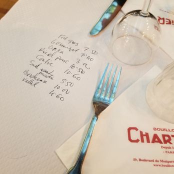Bouillon Chartier - Waiters write down the order on your paper table cloth, and they serve based on this list. - French Near Me - Paris, 75