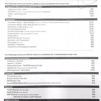 Mass General Brigham - Menu of Services with Fees (June 2017) - Urgent Care Near Me - Brookline, Massachusetts
