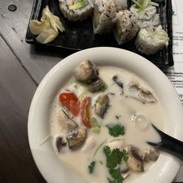 Coconut Tom Yum Kai Hot Pot Soup. Delicious . California Roll basil Drunkin Fried Rice. All yummy Coconut Tom Yum Kai Hot Pot Soup. Delicious . California Roll basil Drunkin Fried Rice. All yummy