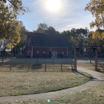 Circle Bar Guest Ranch - View of barn from cookhouse cabin - Hotels Near Me - Hobson, Montana