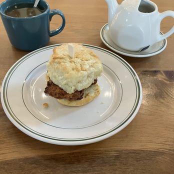 Wise County Biscuits - Fried chicken biscuit and yuzu peach tea (hot) - Food Stands Near Me - Pittsburgh, Pennsylvania