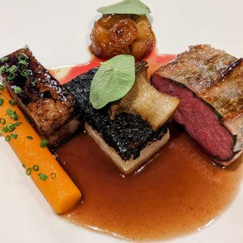 JJ's Fine Dining - Lamb sirloin in bacon, lamb neck terrine, celeriac and mushroom, grilled onion and squash - Cafes Near Me - Vancouver, British Columbia JJ's Fine Dining - Lamb sirloin in bacon, lamb neck terrine, celeriac and mushroom, grilled onion and squash - Cafes Near Me - Vancouver, British Columbia