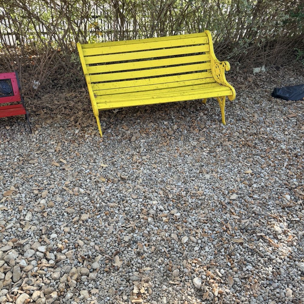Rickety bench. Check before you sit down. Rickety bench. Check before you sit down.