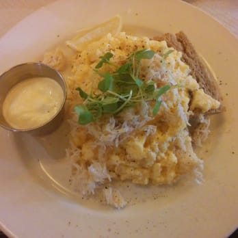 Balthazar - Scrambled eggs, Cornish crab, sourdough toast and creme fraiche. - French Near Me - London, XGL Balthazar - Scrambled eggs, Cornish crab, sourdough toast and creme fraiche. - French Near Me - London, XGL