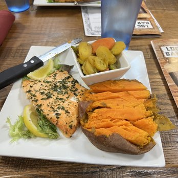 LongHorn Steakhouse - Broiled salmon with baked sweet potato and veggies - Steakhouses Near Me - Bartonsville, Pennsylvania LongHorn Steakhouse - Broiled salmon with baked sweet potato and veggies - Steakhouses Near Me - Bartonsville, Pennsylvania