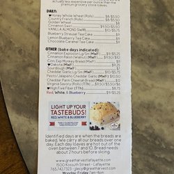 Great Harvest Bread - Menu