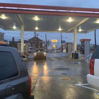 Lukoil - Well lit gas pumps at dusk - Gas Stations Near Me - Union City, New Jersey