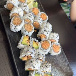 Salmon Avocado Roll, Spicy Tuna Roll, Honey-Roasted Peanut Avocado Roll