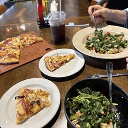 Enoch’s Wine & Coffee House Tyler - BBQ jalapeño pizza. Kale salad