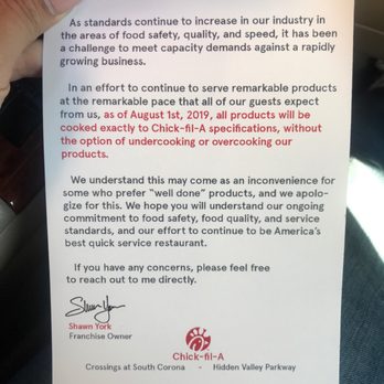 Chick-fil-A - This is ridiculous! So much for customer service and with the customer requests... Thank you Shawn York. - Fast Food Near Me - Corona, California