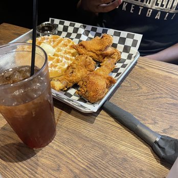 Soul Secrets - Chicken & Waffles Dark, sweet waffle and chicken was seasoned all the way!! - Southern Near Me - Cincinnati, Ohio Soul Secrets - Chicken & Waffles Dark, sweet waffle and chicken was seasoned all the way!! - Southern Near Me - Cincinnati, Ohio