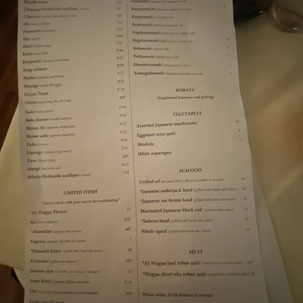 MF Sushi - Feel super bad for person picking up the tab. Awkward to ask prices. When asked MP, our waiter said "around" a price but wasn't sure. - Sushi Bars Near Me - Houston, Texas MF Sushi - Feel super bad for person picking up the tab. Awkward to ask prices. When asked MP, our waiter said "around" a price but wasn't sure. - Sushi Bars Near Me - Houston, Texas