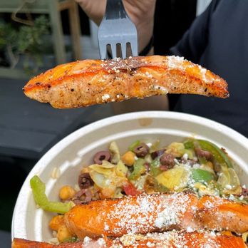 Green Tomato Grill - Mediterranean Bowl with salmon - New American Near Me - Orange, California