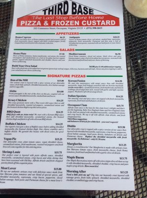 Menu photo 5 Third Base Pizza & Frozen Custard Occoquan, VA
