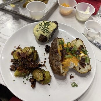 Kitchen Social - Brussels sprouts, steak, baked potato - Cooking Schools Near Me - Farmers Branch, Texas
