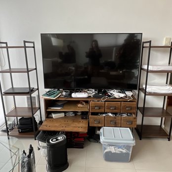 Simply Luxe - Before - media cabinet and random things with no home - Home Organization Near Me Simply Luxe - Before - media cabinet and random things with no home - Home Organization Near Me