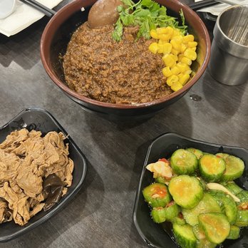 A & J Restaurant - Minced Pork on Rice Cucumber Salad in Hot Garlic Sauce Bean Curd Rolls w/Assorted Mushrooms - Taiwanese Near Me - Irvine, California