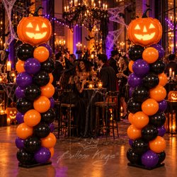 Balloon Kings - Custom Halloween balloon columns with jack-o'-lantern toppers add spooky fun to parties, corporate events, and celebrations across Dallas.