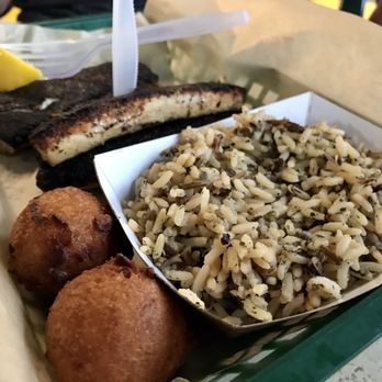 Our Deck Down Under - Blackened Mahi and rice.  Delicious! - Seafood Near Me - Port Orange, Florida
