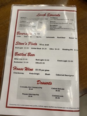 Menu photo 1 Steve's Place North Fort Myers, FL
