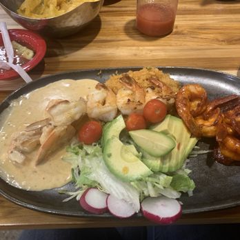 Anna's Cocina - Trio Shrimp  my meal and what a great combo of 3 flavors - Mexican Near Me - Devils Lake, North Dakota