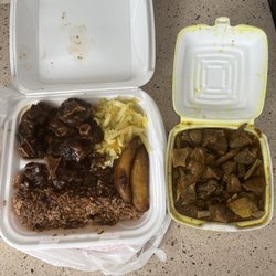 Golden Krust - Braised Oxtail Curried Goat (Side Only) Rice and Peas Steamed Vegetables