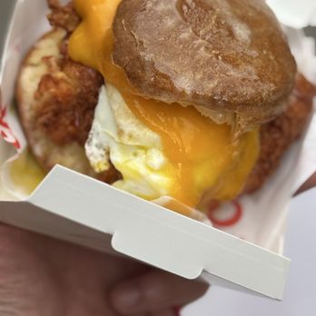 Sweet Chick - Fried Spicy Honey Butter Chicken Biscuit with egg & cheese added. - Southern Near Me - New York, New York