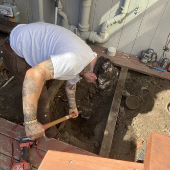 AB's Plumbing Services - Digging to get access to the main was underneath the planks of a deck - Plumbing Near Me AB's Plumbing Services - Digging to get access to the main was underneath the planks of a deck - Plumbing Near Me