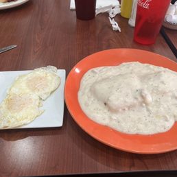 half order of biscuits and gravy with a side of eggs