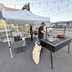 That's the grill and tent, tables to the left.