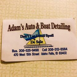 Adam's Auto & Boat Detailing - A truck that has been cleaned by Adam, as well as a business card.