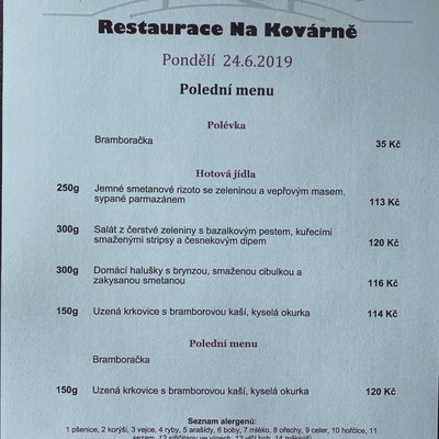Menu photo 3 Hostinec Na Kovárně Prague, PR Menu photo 3 Hostinec Na Kovárně Prague, PR