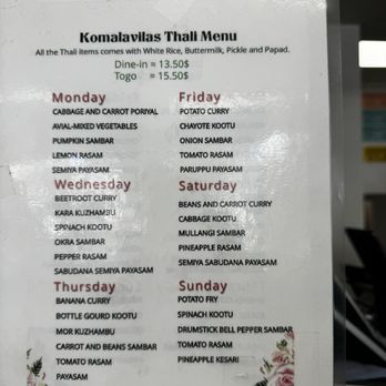 Komala Vilas - Lunch Thali -- Available from 1130am till 2 pm everyday except Tuesday! - Vegetarian Near Me - Sunnyvale, California Komala Vilas - Lunch Thali -- Available from 1130am till 2 pm everyday except Tuesday! - Vegetarian Near Me - Sunnyvale, California