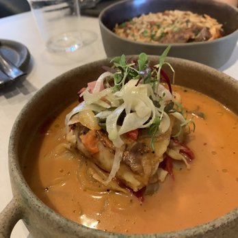Krasi - bourdeto - fresh catch, onion, garlic, red pepper and spicy broth. Broth was fantastic and unique. - Mediterranean Near Me - Boston, Massachusetts