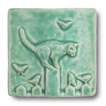 Whistling Frog Tile - Cat On Fence Tile. 4x4 ceramic tile made in Michigan/ - Engraving Near Me - Alden, Michigan Whistling Frog Tile - Cat On Fence Tile. 4x4 ceramic tile made in Michigan/ - Engraving Near Me - Alden, Michigan