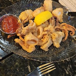 Fried calamari - portion was a little spare for price but clearly from scratch and cut from whole squid in house, with good sauce Fried calamari - portion was a little spare for price but clearly from scratch and cut from whole squid in house, with good sauce