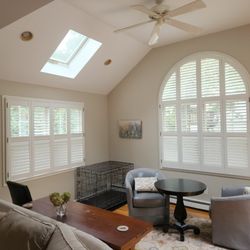 Tyler & Sash - Here we opted for shutters on the large arched window designed to mirror the smaller window layout.