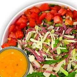 Sanadu Sandwiches - Italian Arugula Chopped Salad - Julienned Salami & Turkey, Diced Tomatoes, Shredded Moz Cheese, Arugula & Lettuce Mix, Italian Dressing