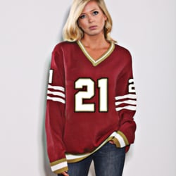 Jersey Sweater - California Red, White, & Gold #21. Visit us at www.jerseysweater.me and enter "YELP" to save!