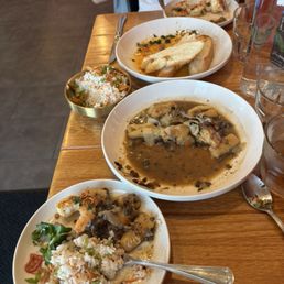 We'd divvied them up before I remembered the picture. Coconut rice, potato gnocchi with mushrooms, shrimp scampi We'd divvied them up before I remembered the picture. Coconut rice, potato gnocchi with mushrooms, shrimp scampi