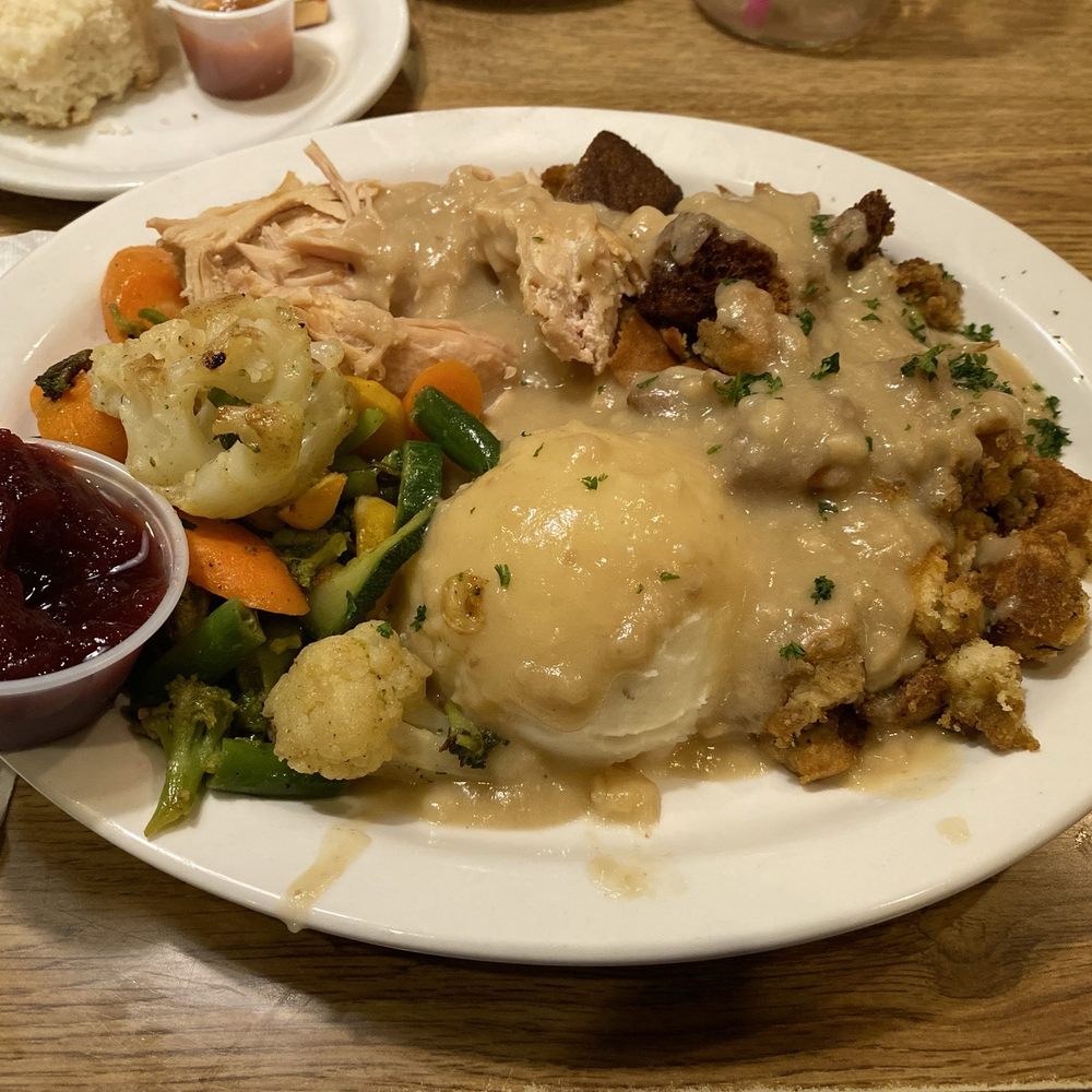 Turkey dinner with dressing, potatoes and gravy. Absolutely delicious and filling. Turkey dinner with dressing, potatoes and gravy. Absolutely delicious and filling.